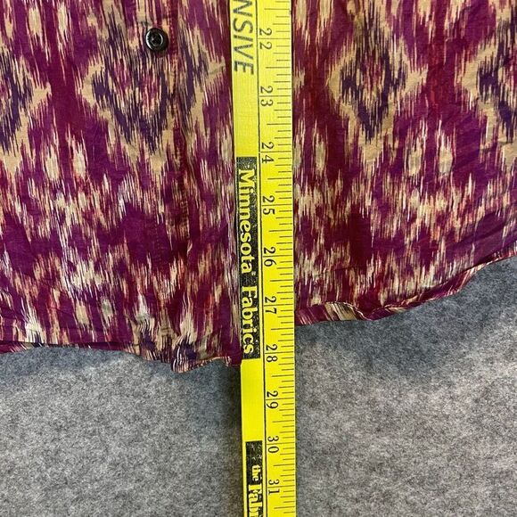 LAUREN RALPH LAUREN Silk Blend Blouse Ikat Print Button Front Purple Medium Top - Picture 7 of 11
